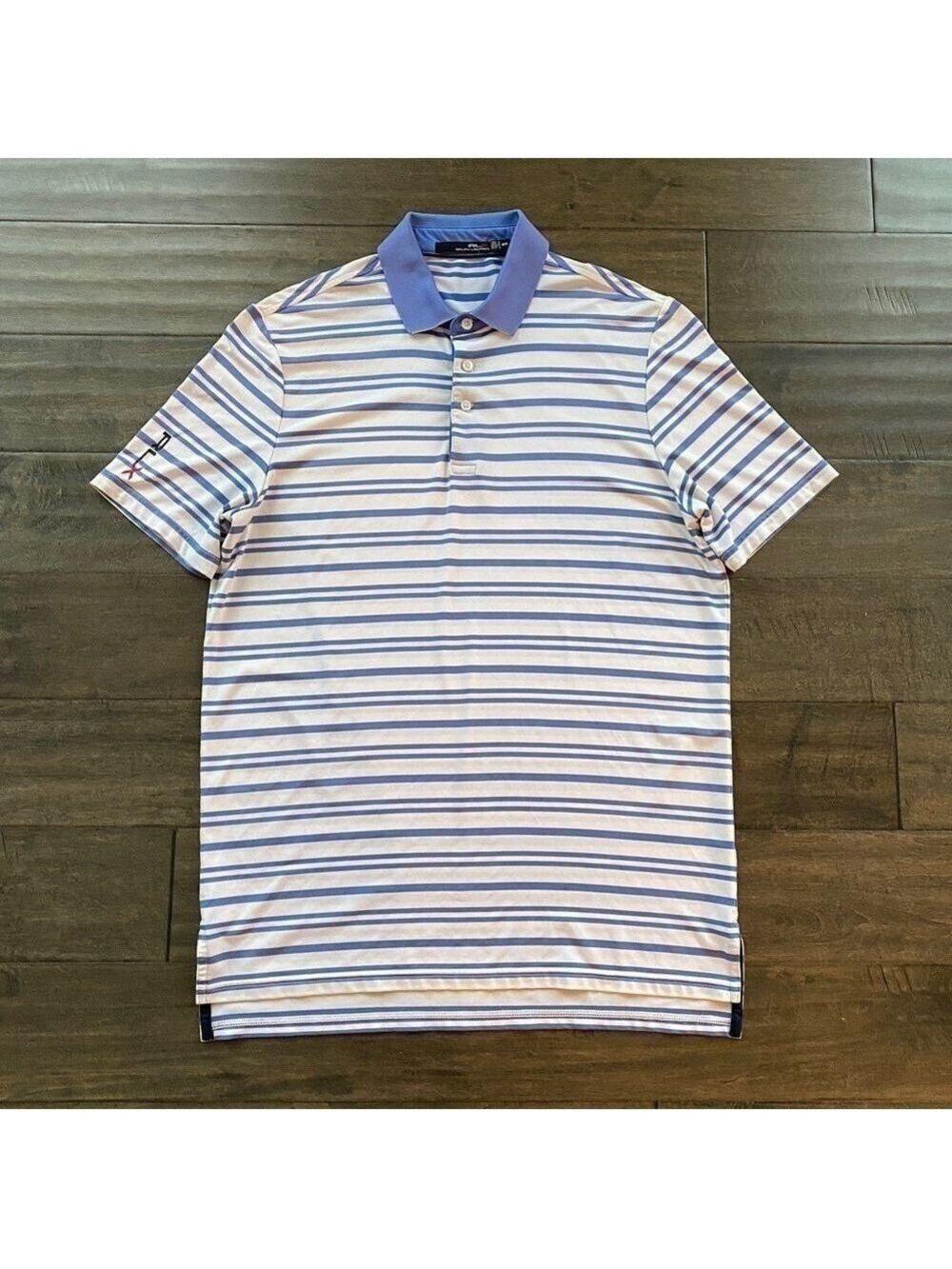 Rlx Ralph Lauren Mens Sz M White Blue Striped Stretch Golf Polo Shirt
